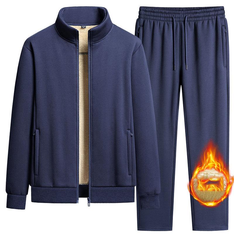 Man Casual Tracksuits Autumn Winter Men Sets Men's Fashion Plus Fleece Thickened Warm Pure Cotton Hooded Sportwear Suit