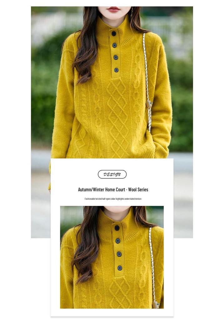 Women's Wool Half-High Collar Pullover Sweater - 25 New Autumn Winter Knit Base Layer Top