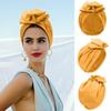 Turban Hat Retro French Style Flower Decor Women Hat Solid Color Breathable Wind-proof Headwear Daily Wear
