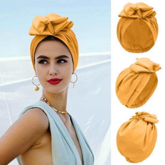Turban Hat Retro French Style Flower Decor Women Hat Solid Color Breathable Wind-proof Headwear Daily Wear