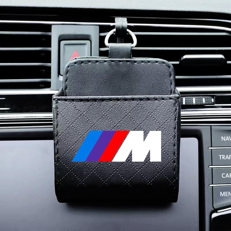 M LOGO Car Storage Bag Car Air Outlet Debris Bag Leather Organizer Box For BMW E46 E39 E90 E60 E36 F30 F10 E34 E30 F20 E92 M3 M4 M5 X3 X4 X5 X6 X7