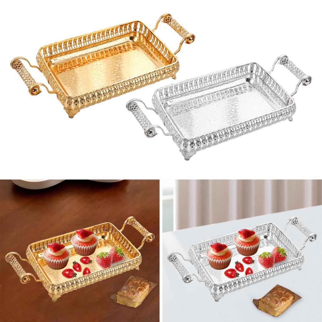 Table Decor Tray with Handles Cosmetic Rectangle Iron 45x20cm Makeup Organizer