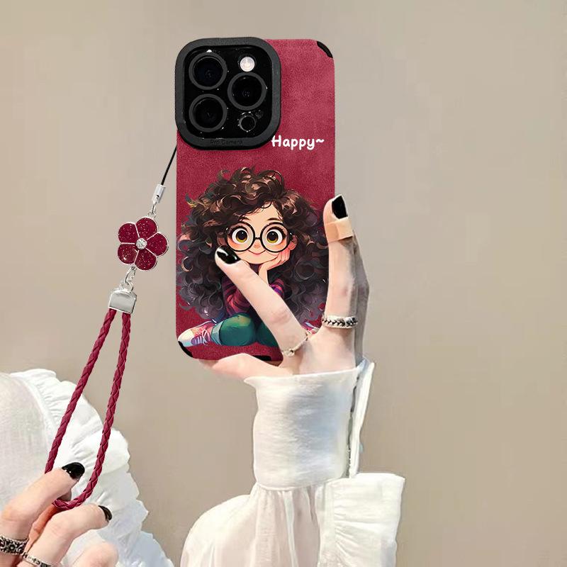 

Cute Curly Hair Girl Bracelet Suitable for Apple 16 New Year Mobile Phone Case 15 Fur 14 Semen Hole Anti-fall 13 Silicone Redmi K30S