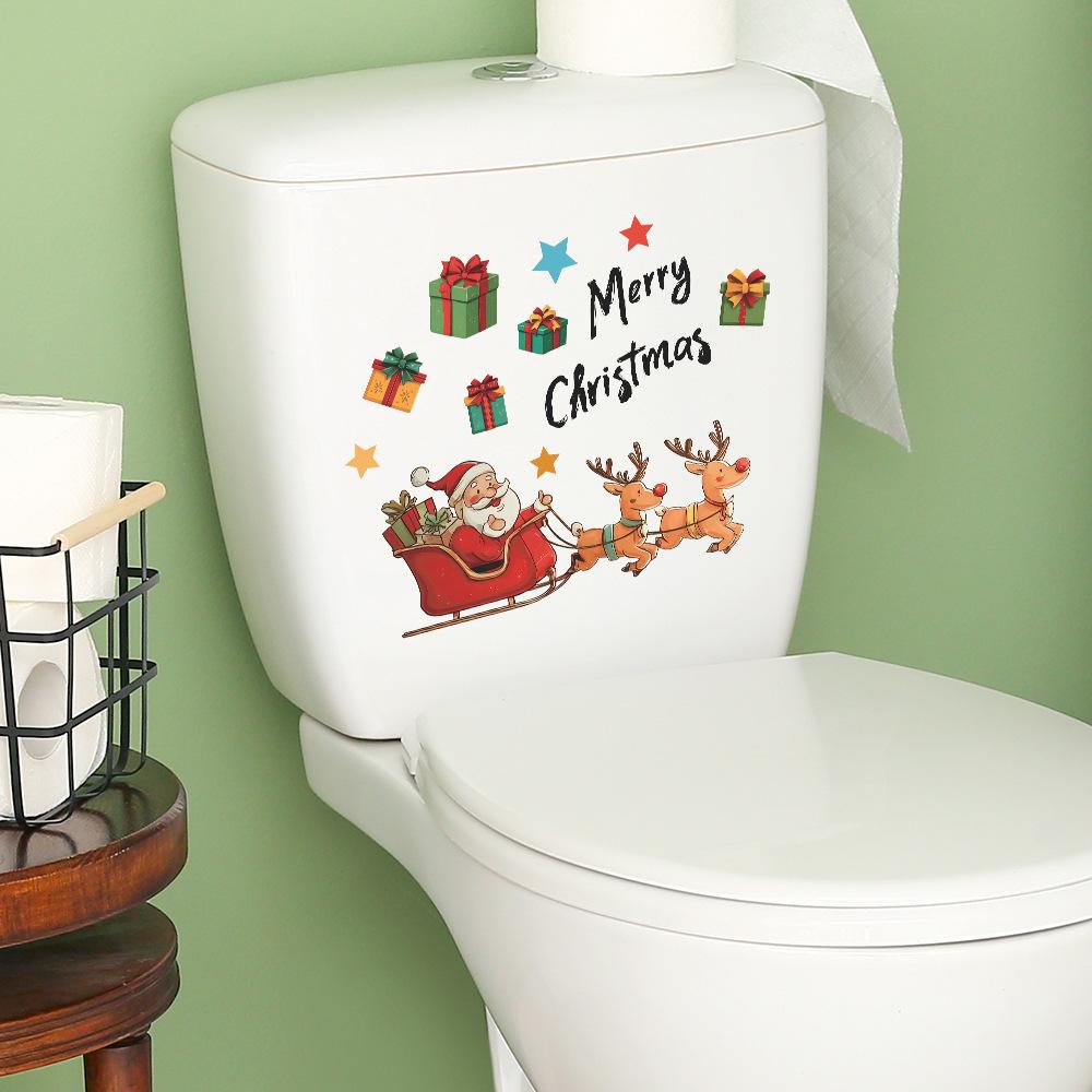 Cartoon Santa Claus Elk Gifts and English Slogan Toilet Stickers for Home Decoration