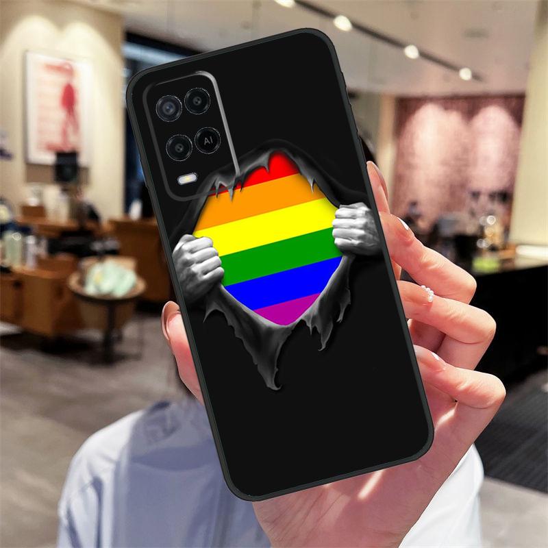 Rainbow Gay LGBT Finger Case For Oppo A94 A74 A54 A18 A38 A58 A78 A98 A40 A60 A80 A16 A76 A96 A15 A17 A77 A57S Cover