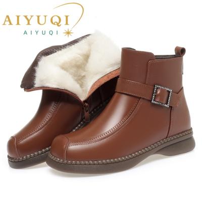 Damen Winterstiefel Echtleder Winter Große Größe Britischer Stil Damen Stiefeletten Rutschfeste Wolle Warme Damen Stiefeletten