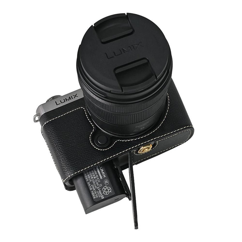 Palm Print PU Leather Camera Half Body Case For Panasonic Lumix S9 Battery Opening Bottom Cover With Strap