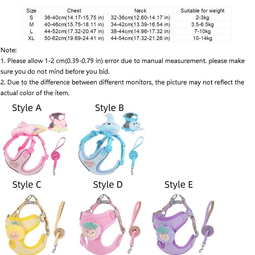 Adjustable Dog Harness and Leash Set Lightweight Pet Walking Leash Cartoon Dog Chest Strap Outdoor