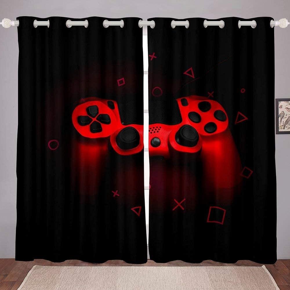 3D Print Cheap Etro Video Game Retro Controlle E-Sports 2 Pieces Shading Window Curtains for Living Room Bedroom Home Decor Hook