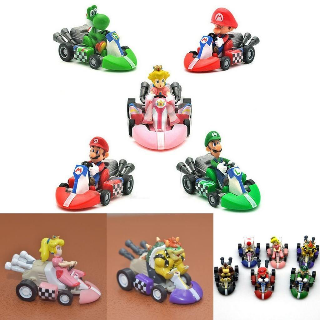 Super Mario Bros Kart Pull Back Car Action Figure Set 6 Pcs Colorful Collectibles