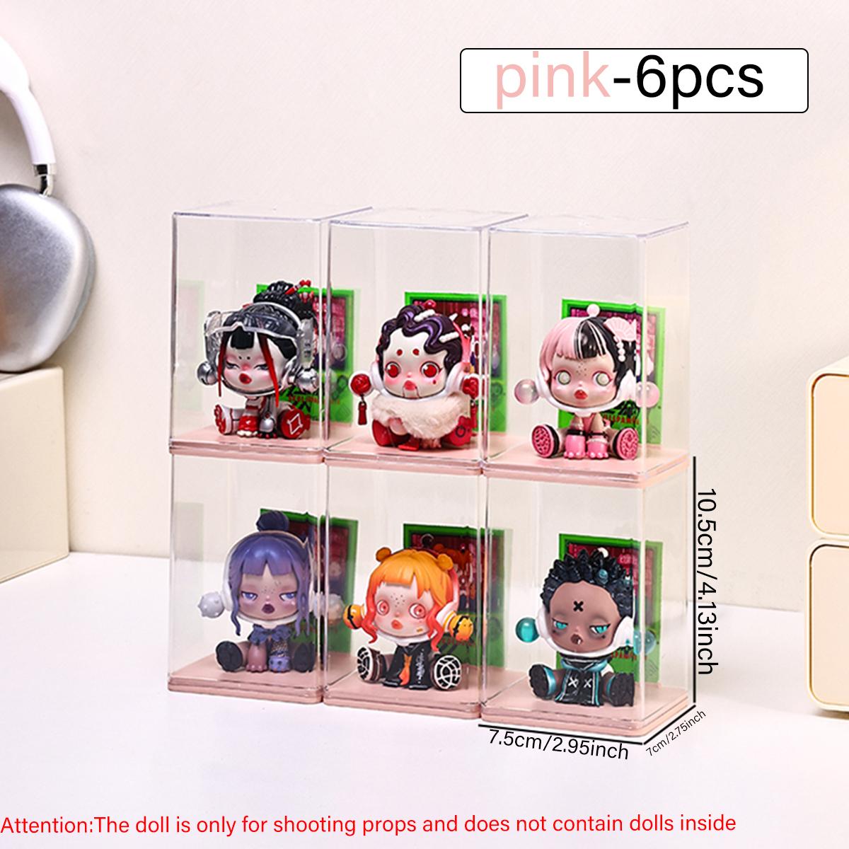 

6pcs acrylic dust-proof colored base doll blind box display box card groove stackable collectible crafts storage box handmade