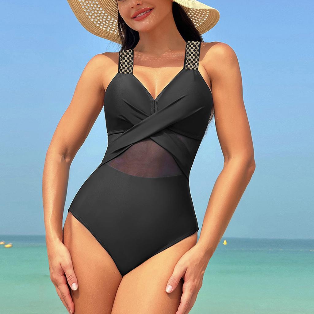 Women's Color Mesh Bikini One-Piece Swimsuit