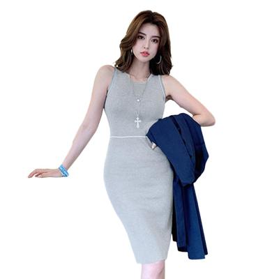 GRAXIA Cabaret Midi Knit Suitable for Hostess Ribbed One Size Fits All Dress, Dress, Dress, Sleeveless, Hostesses, Clubs, Lounges, Knit, Knee-Length,