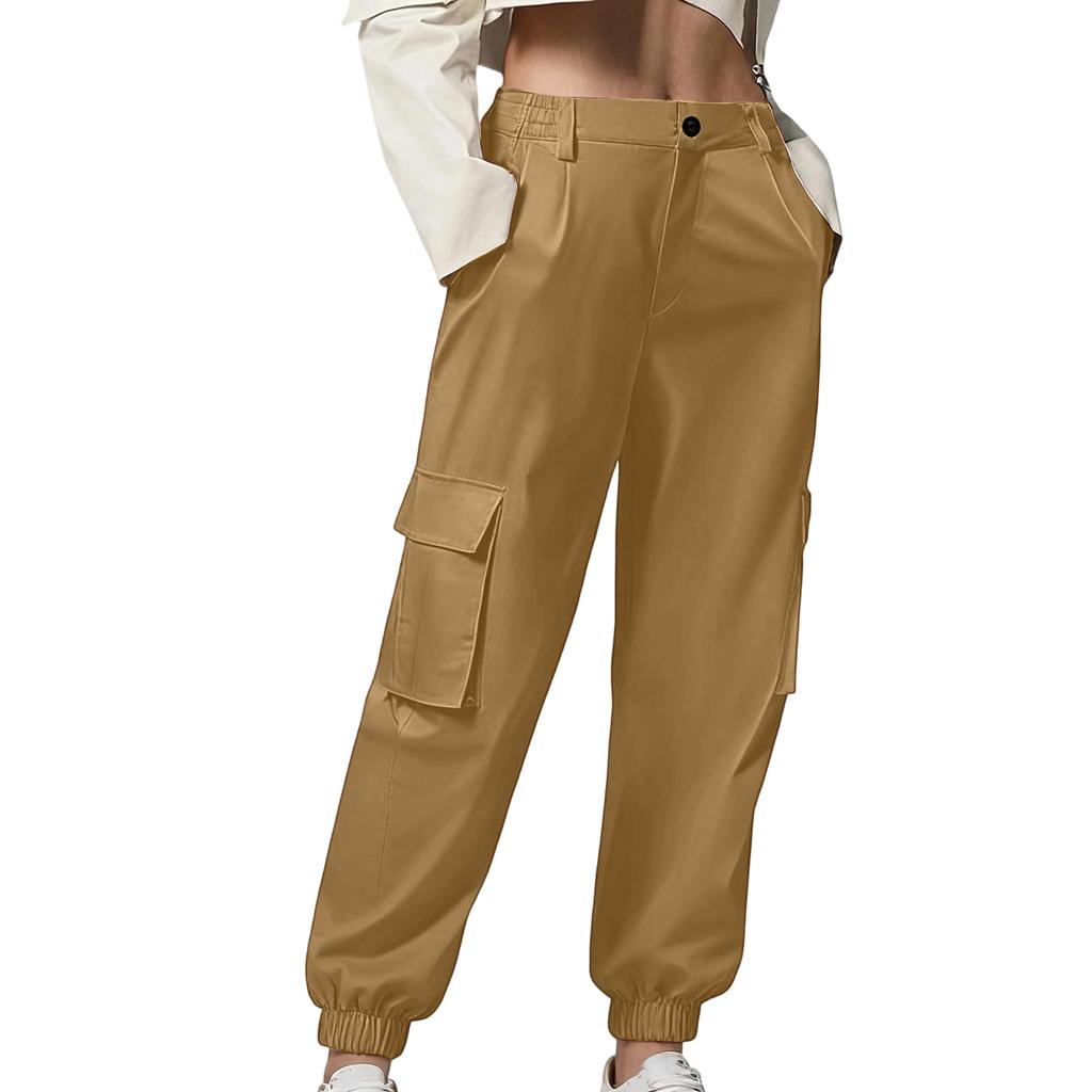 Women's Color Work Pants With Pockets, Casual Straight Leg Pants