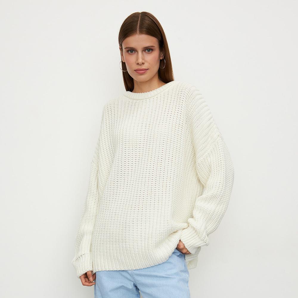

Elegant O-Neck Knitted Pullover Sweater Autumn And Winter Women Simple Loose Thick Warm Lantern Sleeves OutWear Casual Sweater S бежевий