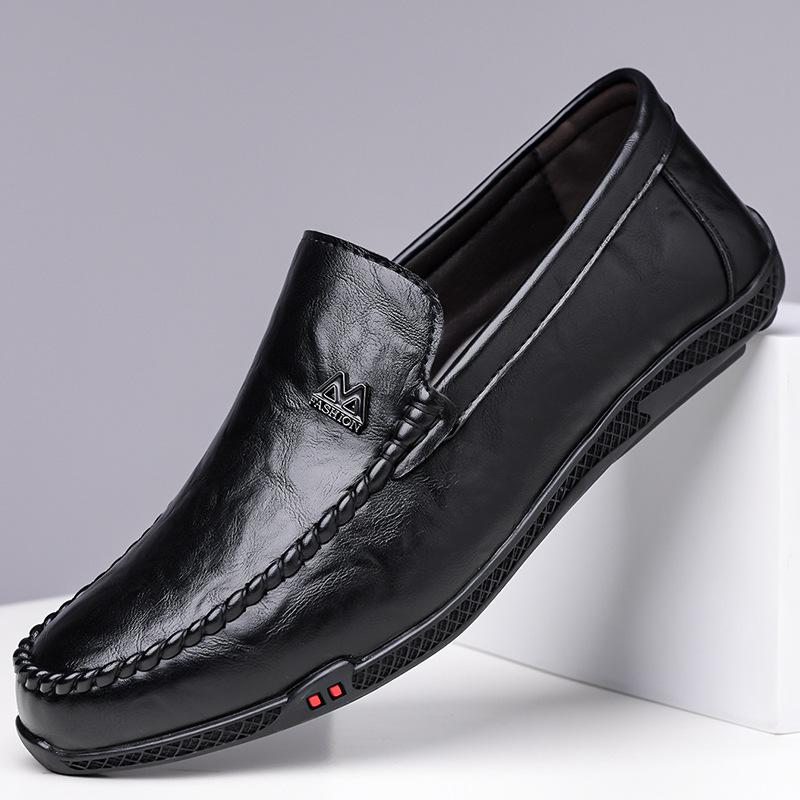 

Летняя кожаная обувь мужская повседневная дышащая мягкая подошва на одной педали слипоны ленивая обувь 2025 38 чёрный