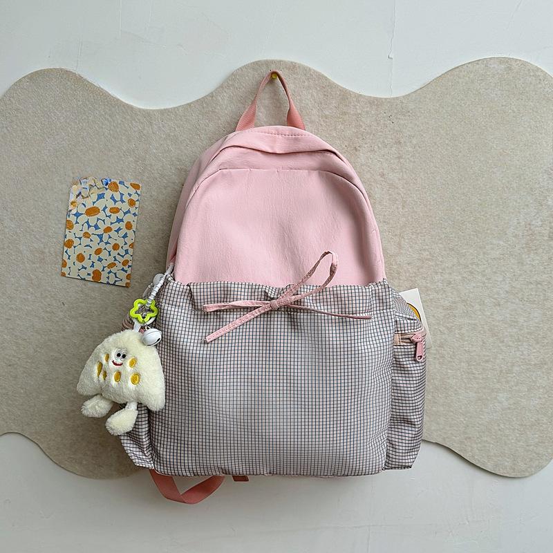 

Школьный рюкзак с бантом для девочки, универсальный, японский, для учеников средней школы и студентов колледжа, дорожный рюкзак, большая вместимость, клетчатый рюкзак single package