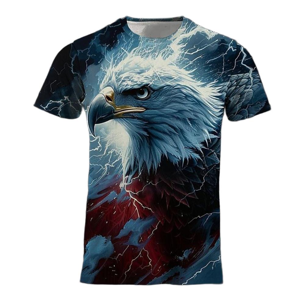 Men's Summer Street Versatile T-shirt 3D Printed Color Cool Eagle Round Neck Short Sleeve Loose Comfortable Fashion Top