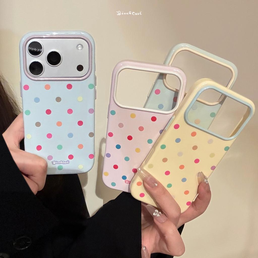 Dopamine Color-blocking Polka Dot Apple 17 Pro Phone Case, iPhone 16 Shockproof, 15 Macaron, 14 Soft, 13 Compatible