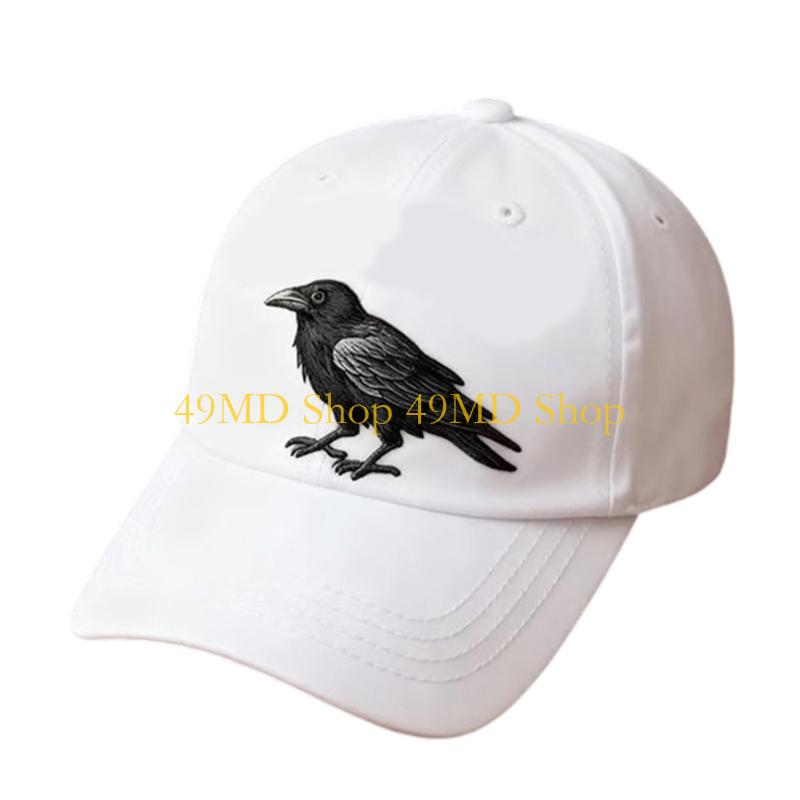 49MD Unisex Baseball Cap with Gothic Embroidery Crow Adjustable Snapbacks Dad Hat for Daily Activity Outdoor Sunproof Headwear