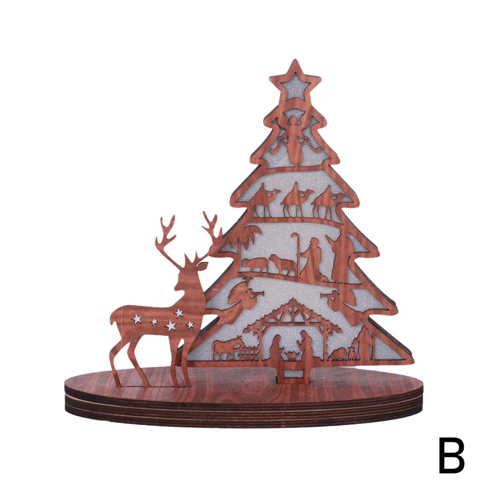Nativity Scene Figurine Wood Stand Book Bible With LED Light Wooden Xmas Creative Art Craft Christmas Atmosphere Decoration