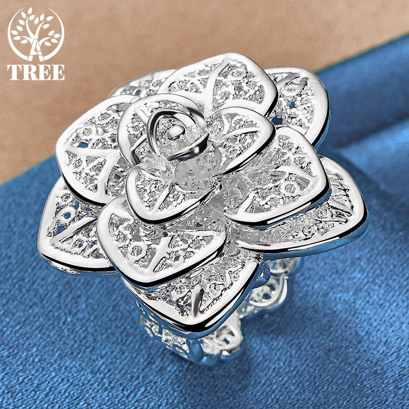 Bijuterii inel cu flori cu trei niveluri cu deschidere din argint 925