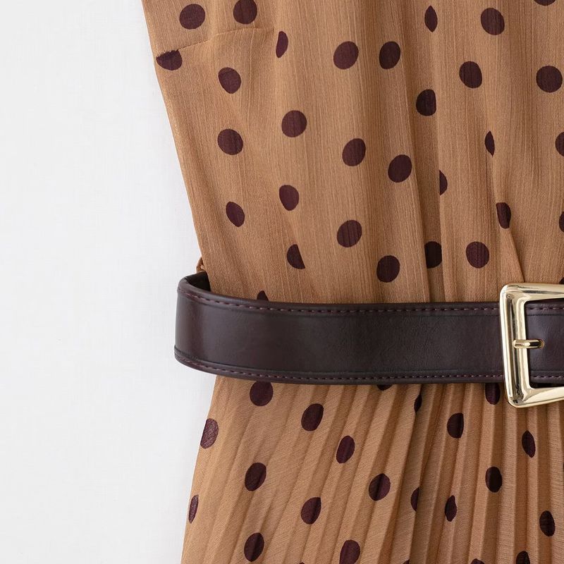 Kaslead New Women clothes Western Style Fashion Polka Dot Belt Midi Dress 8642802 930