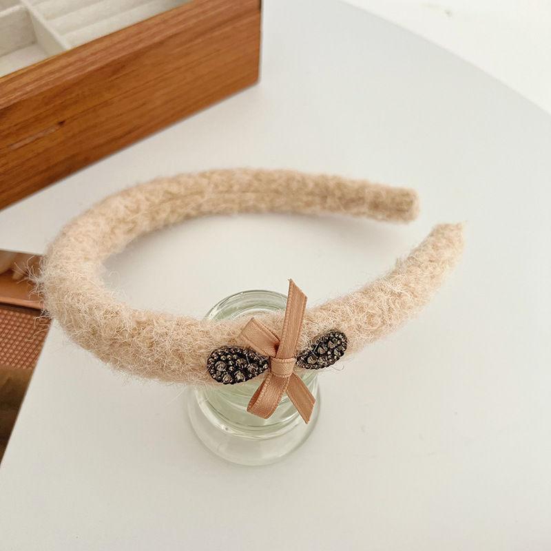 Rhinestone Metal Letter Headband Wool Headdress Vintage Bow Hair Accessories