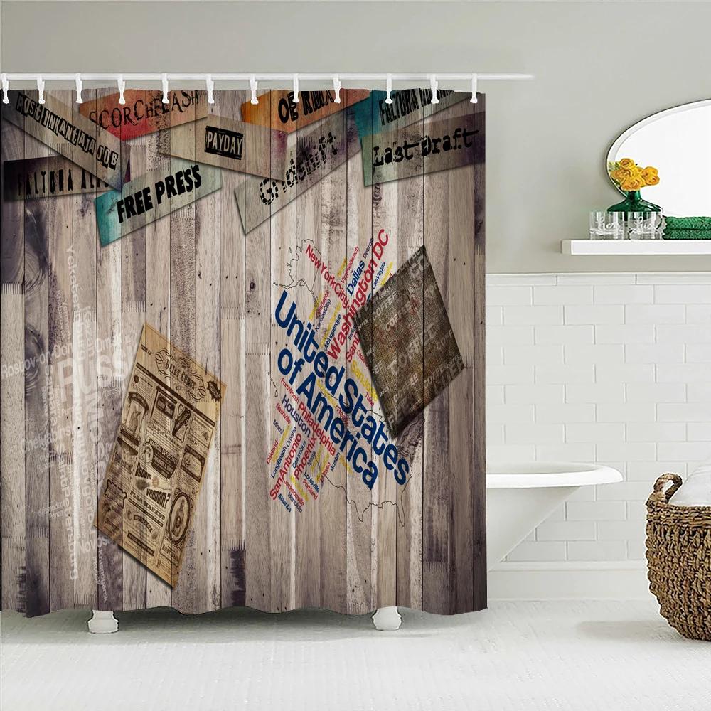 Custom Old Wood Shower Curtain Waterproof Bathroom Polyester Fabric Retro British style Bath Curtains Decor With Hook