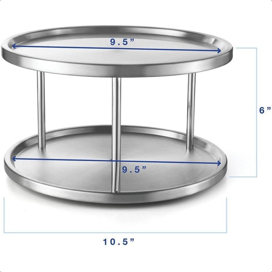 2 Tier  2 Pack Stainless Steel 360 Degree Turntable Rotating Tabletop Stand for Your Dining Table Kitchen Counters and Cabinets
