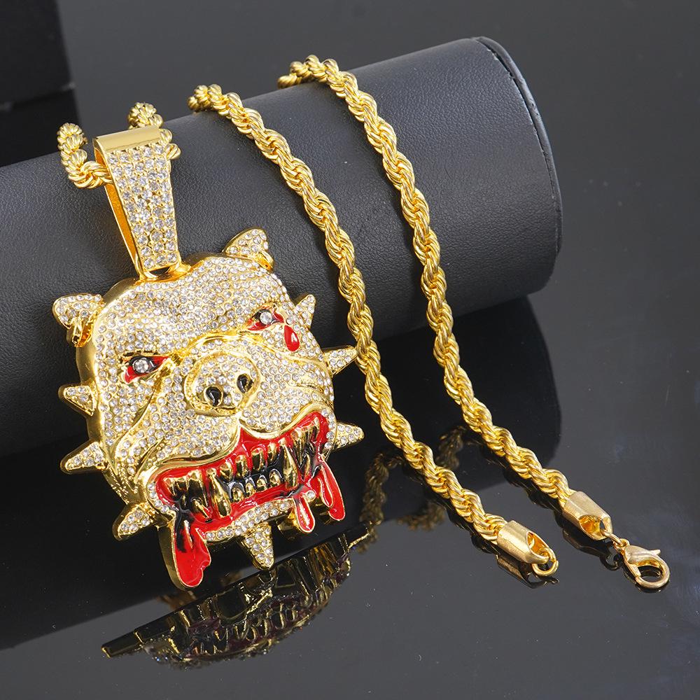 Trendy Bulldog Pendant with 5mm Rope Chain - Hip Hop Men's Necklace