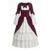 Medieval Gothic Court Dress Women Vintage Halloween Costume Square Neck Waist Tie Bow Accent Layered Skirt Party Dress
