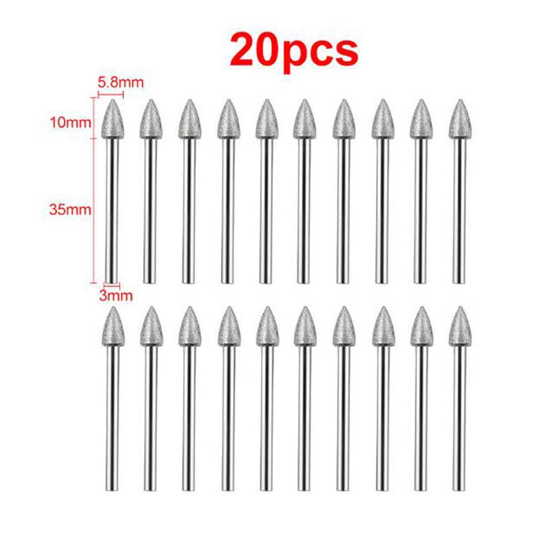 20PCS Dremel Accessories Diamond Grinding Heads Mini Drill Burrs Bit Set for Dremel Rotary Tool Grinding Accessories 3mm Shank