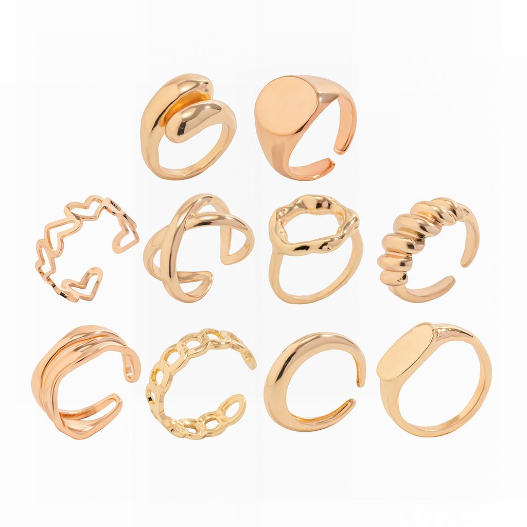 Ingemark 10Pcs/Set Creative Hollow Love Heart Snake Rings for Women 2026 Trendy Vintage Gold Color Open Finger Rings Wed Jewelry