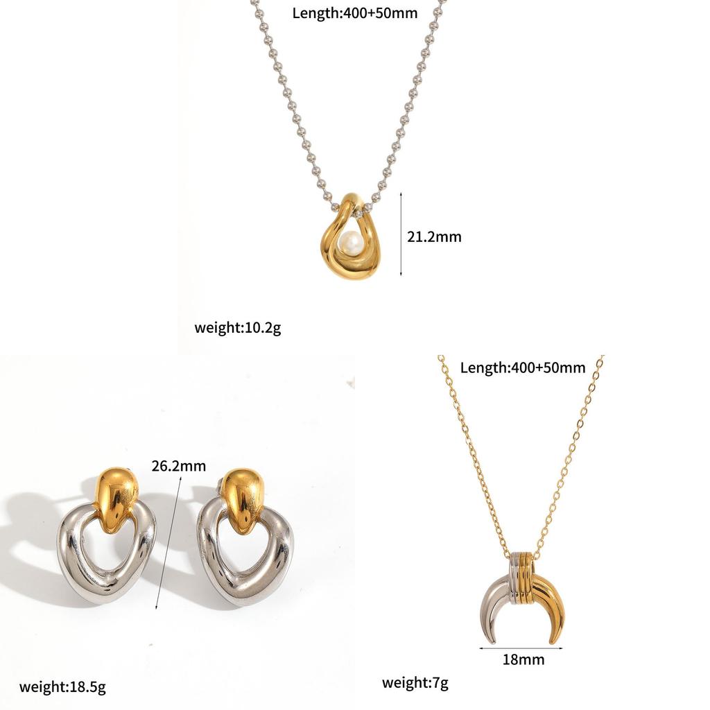 Minimalist Heart Shape Stainless Steel Earring Set With Moon Elements For Women