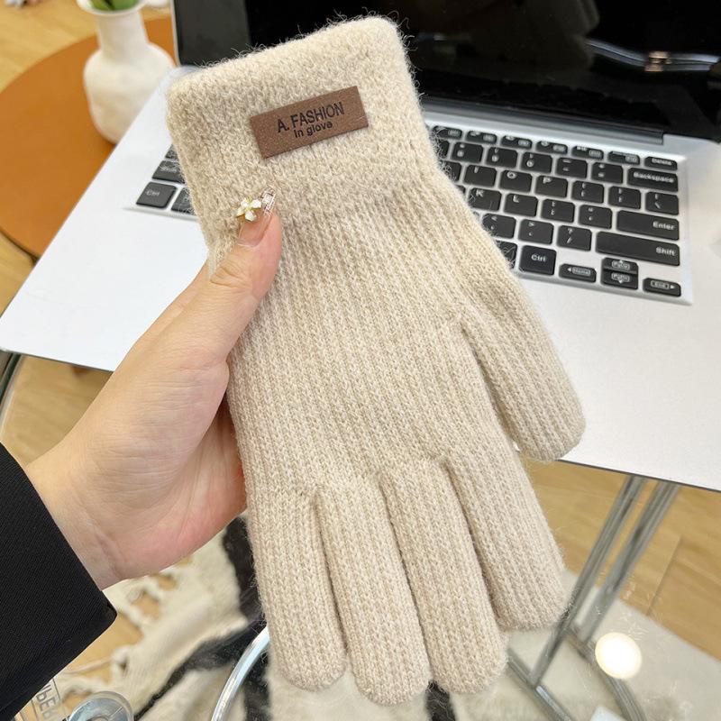 

Korean knitted wool gloves women s winter cold protection thickened velvet candy color cycling bare fingers five fingers хакі
