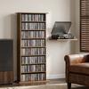 CD/DVD Storage Unit, 8 Compartments, 6 Adjustable Shelves, 360 CDs / 185 DVDs, Walnut
