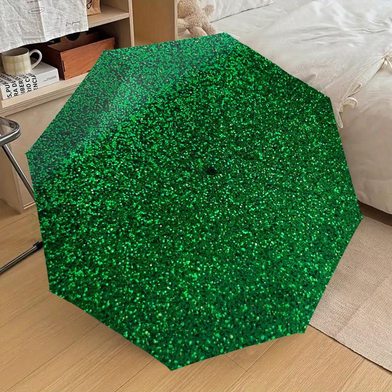 1pc Glitter Green Pattern Umbrella Design Automatic Opening and Closing Umbrella, High-quality Travel Umbrella, Lightweight and Portable, -23