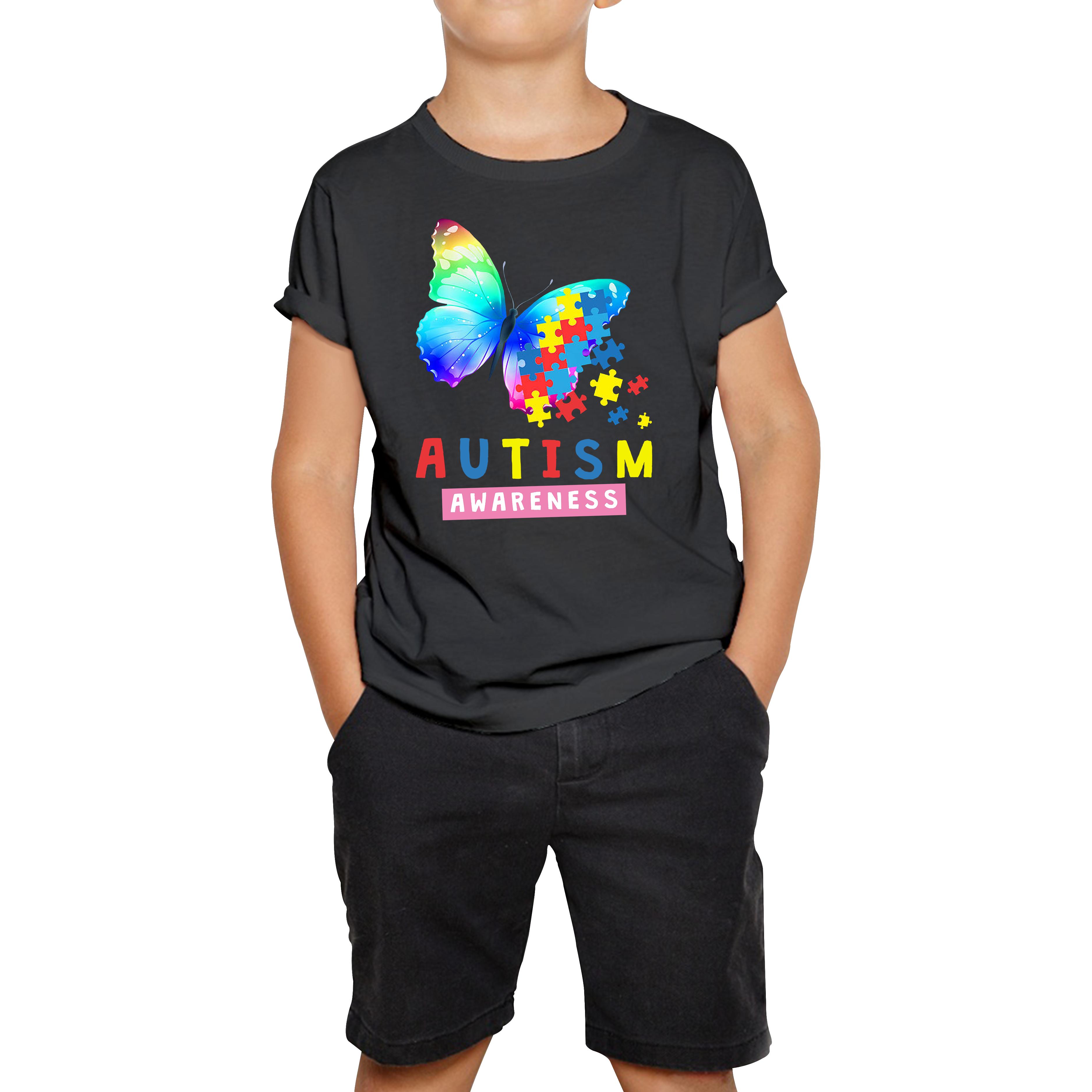 Autism Awareness Butterfly Design Kids T Shirt 100
