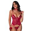 Cross-border Burgundy Satin Underwired Corset Garter Belt Lingerie Set for Women