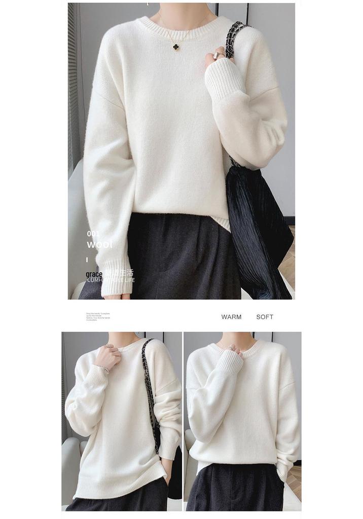 2023 Autumn/Winter Women's Drop Shoulder Pure Wool Knit Sweater - High-End, Loose, Lazy Style Inner Wear.
