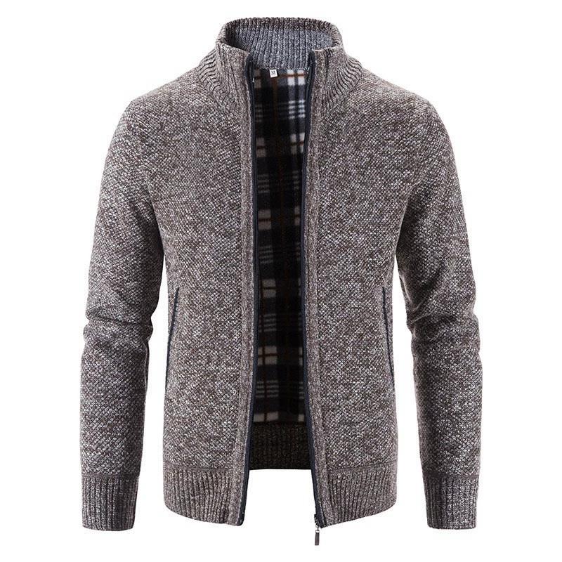 Autumn Winter Men's Stand-up Collar Knit Sweater Autumn Winter Cardigan Tops Korean Slim Solid Color Sweatercoat Jacket