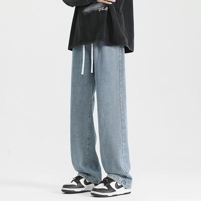Retro Lyseblå Jeans Menn Vår og Høst Rette Løse Bukser Vide Ben Allsidige Avslappede Bukser