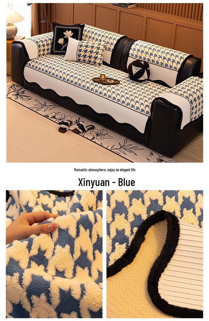High-End Fluffy Houndstooth Patchwork Sofa Cushion - Non-Slip Seat Cover 2026