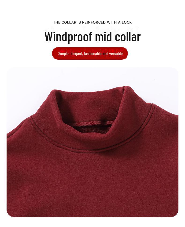 Unisex Slim Fit Knitted Half Turtleneck Shirt - Thick Velvet Lined for Autumn/Winter Warmth, Long Sleeve