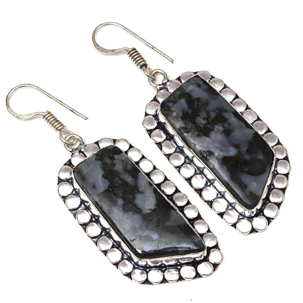 

Серебряные серьги ручной работы из драгоценного камня Ларвикит Джаспер 1,5 дюйма