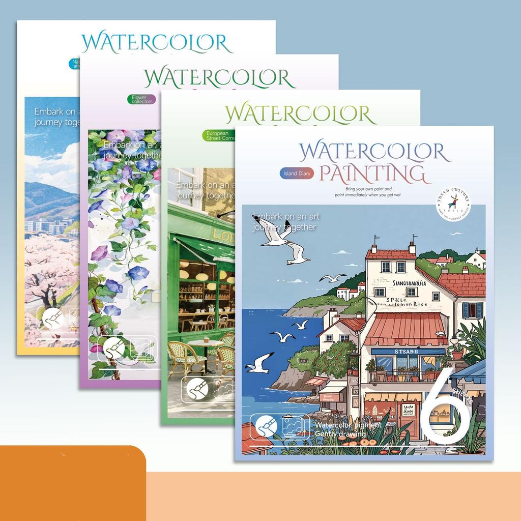 Bview Art Watercolor Coloring Book for Kids & Adults 12-Color Paint Set Included Paper Art Sketchbook for Stress Relief