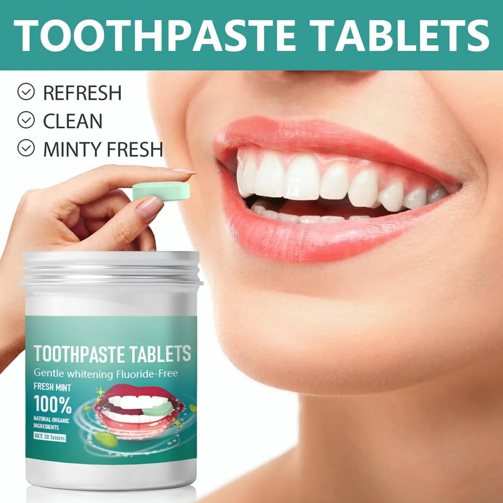 30pcs Mint Flavors Solid Toothpaste Tablet Remove Bad Breath Smoke Stains Fresh Breath Combating Tooth Decay Oral Hygiene Care