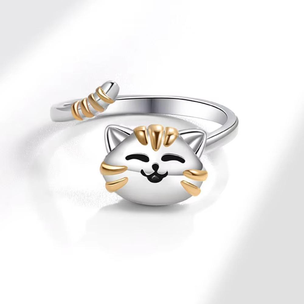 Durable Adjustable Fidget Spinner Rings Cute Cartoon Gold Silver Cat Kitten Rings Animal Open Rotate Freely Ring Girlfriends