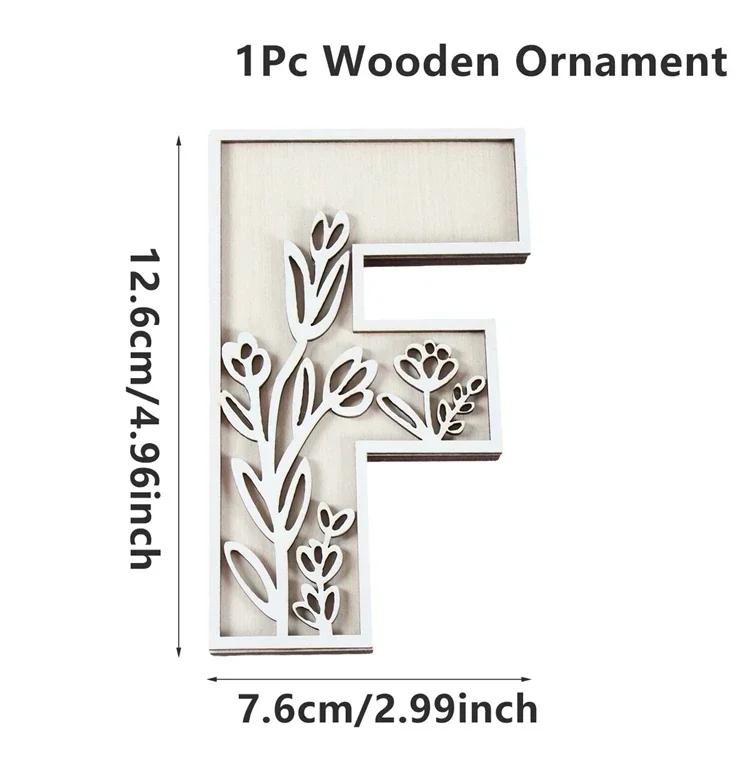 Wooden Alphabet Letters Wall Decor Set Engraved Floral Pattern Home Craft Ornaments Elegant Display for Living Room